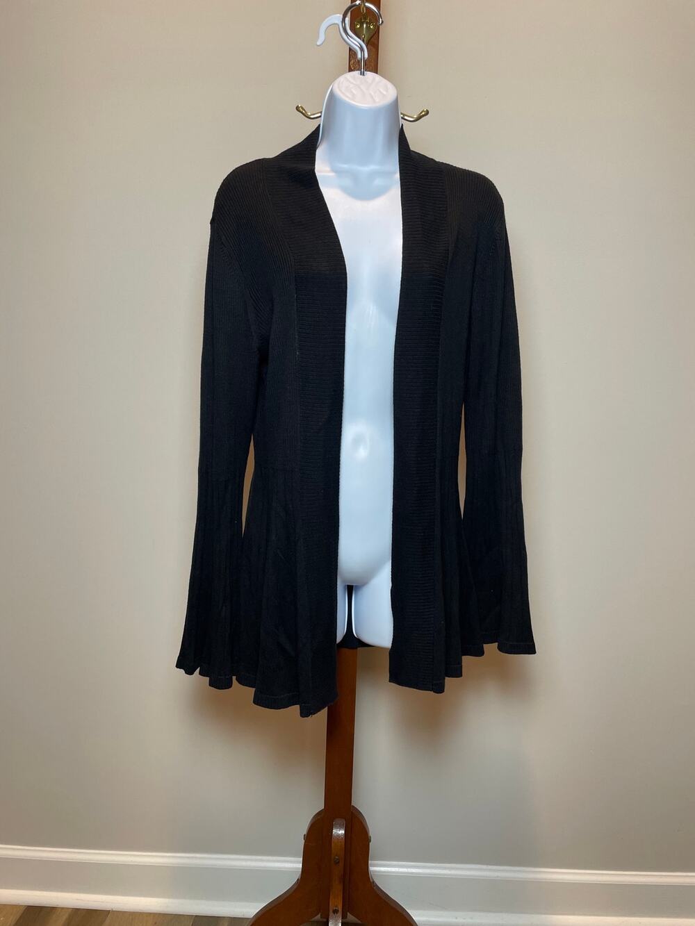 Apt 9 Cardigan Size M Black Ribbed Open Front Bell Sleeve Cotton Blend NWT